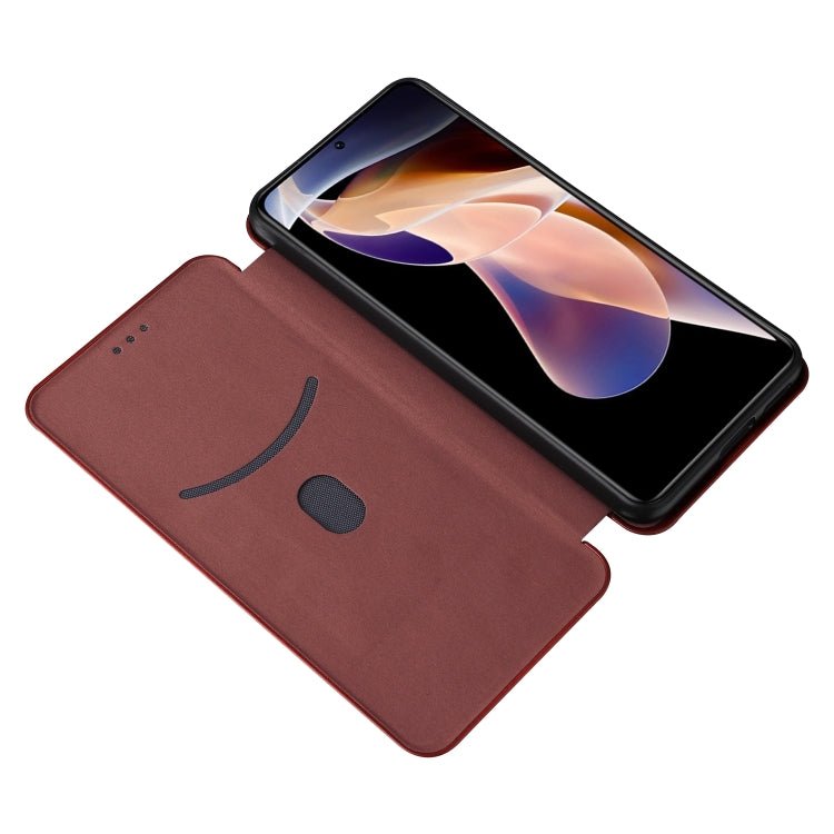 For Xiaomi Redmi Note 11 Pro / Note 11 Pro+ Carbon Fiber Texture Horizontal Flip PU Phone Case(Brown)