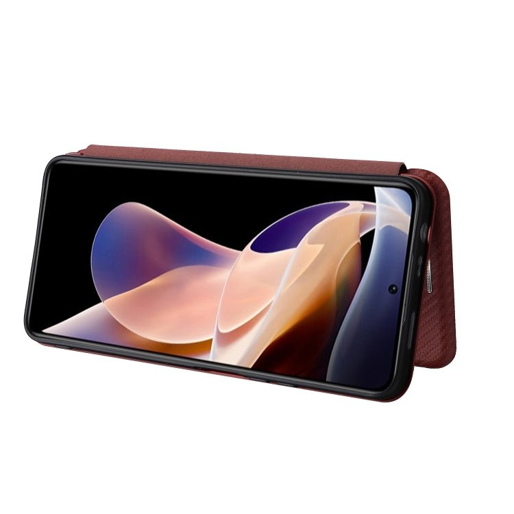 For Xiaomi Redmi Note 11 Pro / Note 11 Pro+ Carbon Fiber Texture Horizontal Flip PU Phone Case(Brown)