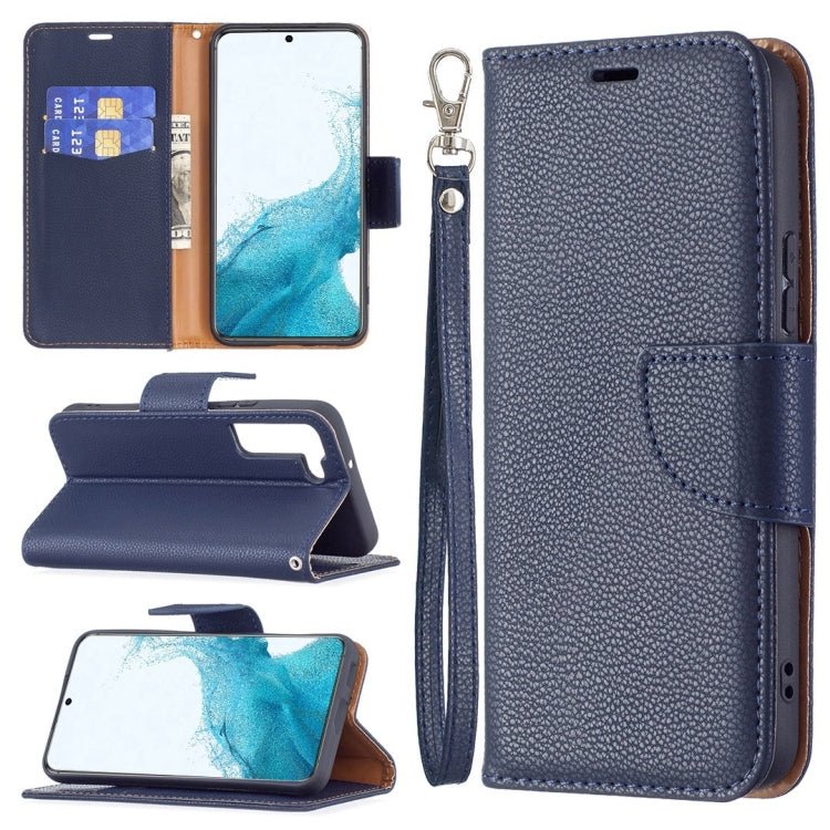 For Samsung Galaxy S22+ 5G Litchi Texture Pure Color Horizontal Flip Leather Phone Case with Holder & Card Slots & Wallet & Lanyard(Dark Blue)