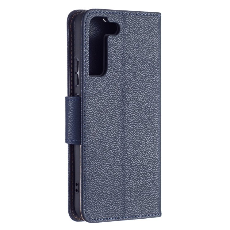 For Samsung Galaxy S22+ 5G Litchi Texture Pure Color Horizontal Flip Leather Phone Case with Holder & Card Slots & Wallet & Lanyard(Dark Blue)