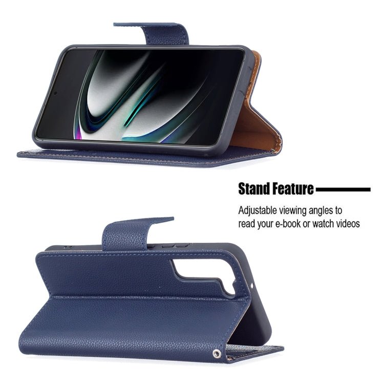 For Samsung Galaxy S22+ 5G Litchi Texture Pure Color Horizontal Flip Leather Phone Case with Holder & Card Slots & Wallet & Lanyard(Dark Blue)