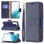 For Samsung Galaxy S22 5G Litchi Texture Pure Color Horizontal Flip Leather Phone Case with Holder & Card Slots & Wallet & Lanyard(Dark Blue)