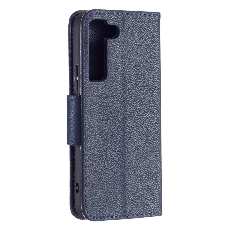For Samsung Galaxy S22 5G Litchi Texture Pure Color Horizontal Flip Leather Phone Case with Holder & Card Slots & Wallet & Lanyard(Dark Blue)