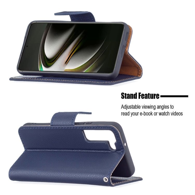 For Samsung Galaxy S22 5G Litchi Texture Pure Color Horizontal Flip Leather Phone Case with Holder & Card Slots & Wallet & Lanyard(Dark Blue)