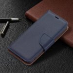 For Samsung Galaxy S22 5G Litchi Texture Pure Color Horizontal Flip Leather Phone Case with Holder & Card Slots & Wallet & Lanyard(Dark Blue)