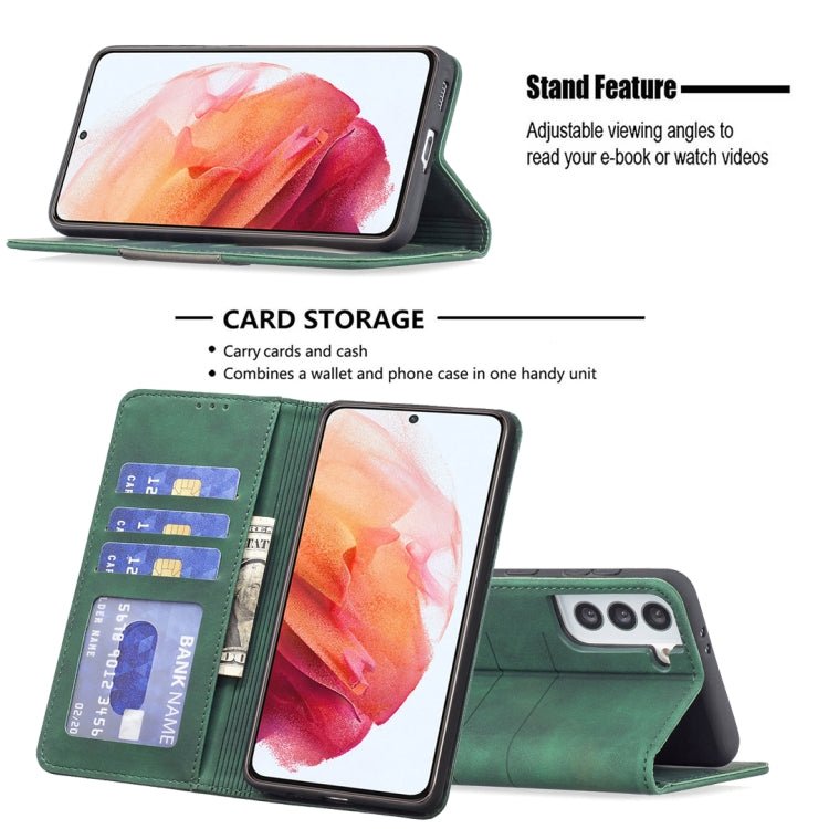 For Samsung Galaxy S21 5G Magnetic Splicing Leather Phone Case(Green)