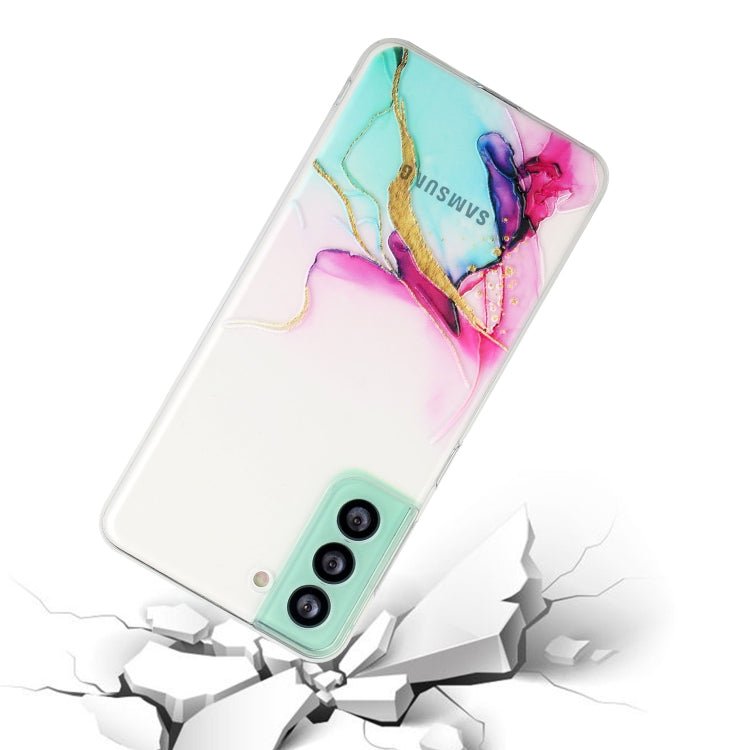 For Samsung Galaxy S22+ 5G Hollow Marble Pattern TPU Precise Hole Phone Protective Case(Green)