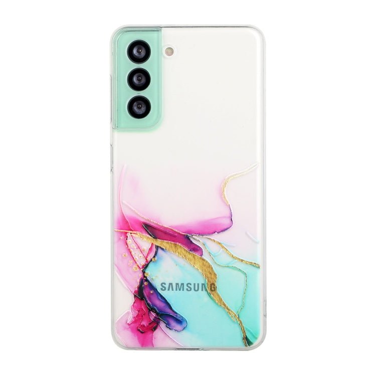 For Samsung Galaxy S22 5G Hollow Marble Pattern TPU Precise Hole Phone Protective Case(Green)