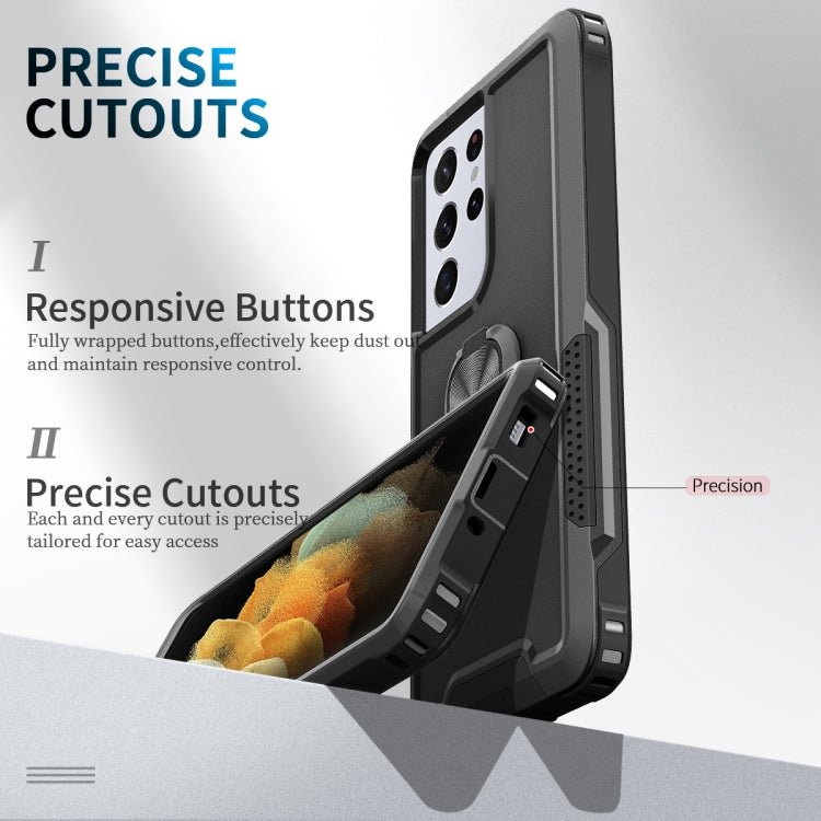 For Samsung Galaxy S21 Ultra 5G 3 in 1 PC + TPU Phone Case with Ring Holder(Black)