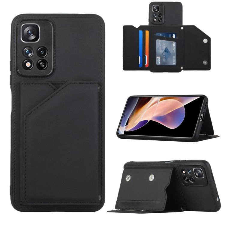 For Xiaomi Redmi Note 11 Pro Skin Feel PU + TPU + PC Phone Case with Card Slots(Black)
