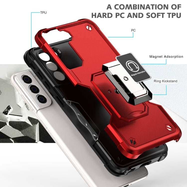 For Samsung Galaxy S21+ 5G Ring Holder Non-slip Armor Phone Case(White)