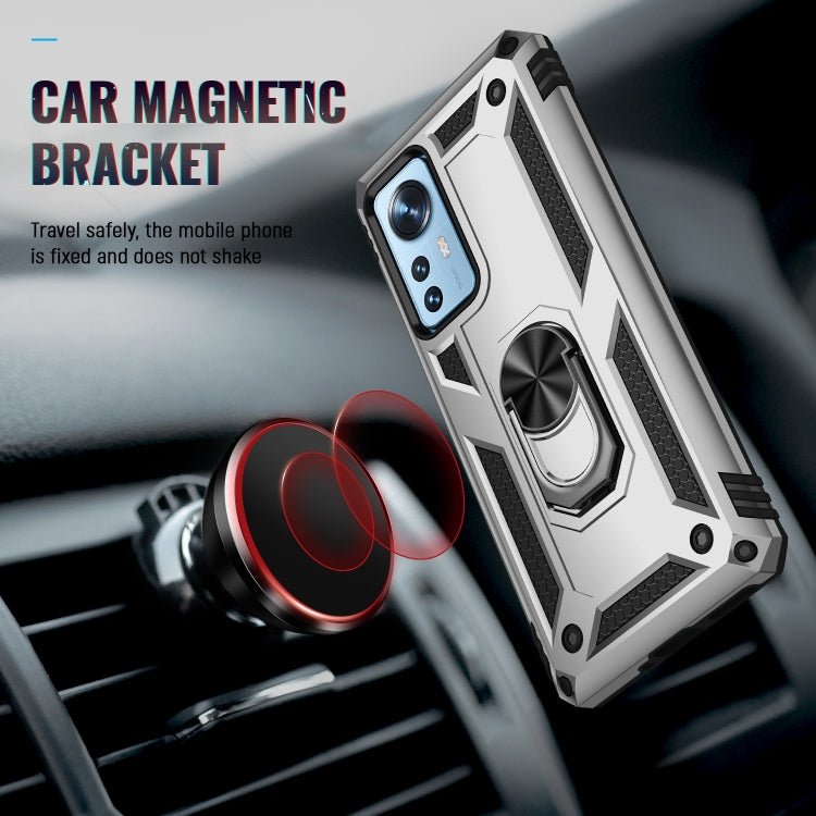 For Xiaomi 12 Shockproof TPU + PC Phone Case with Holder(Silver)