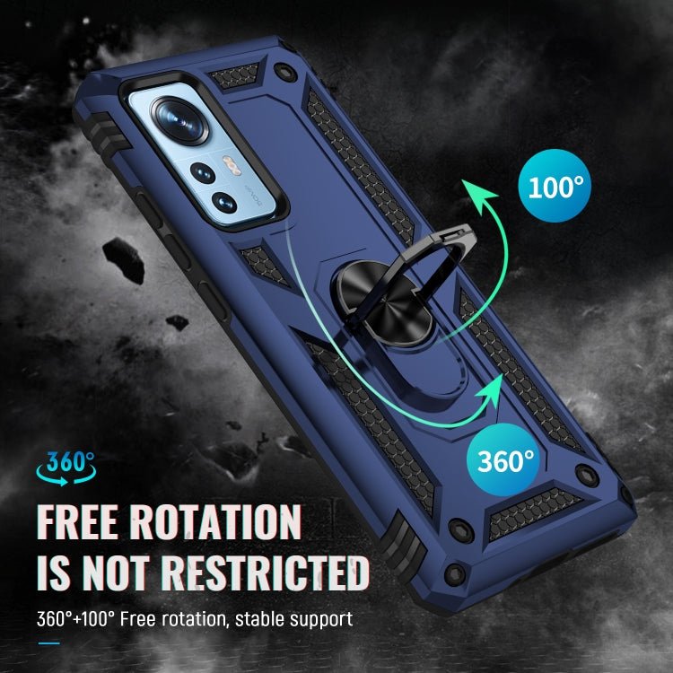 For Xiaomi 12 Shockproof TPU + PC Phone Case with Holder(Blue)
