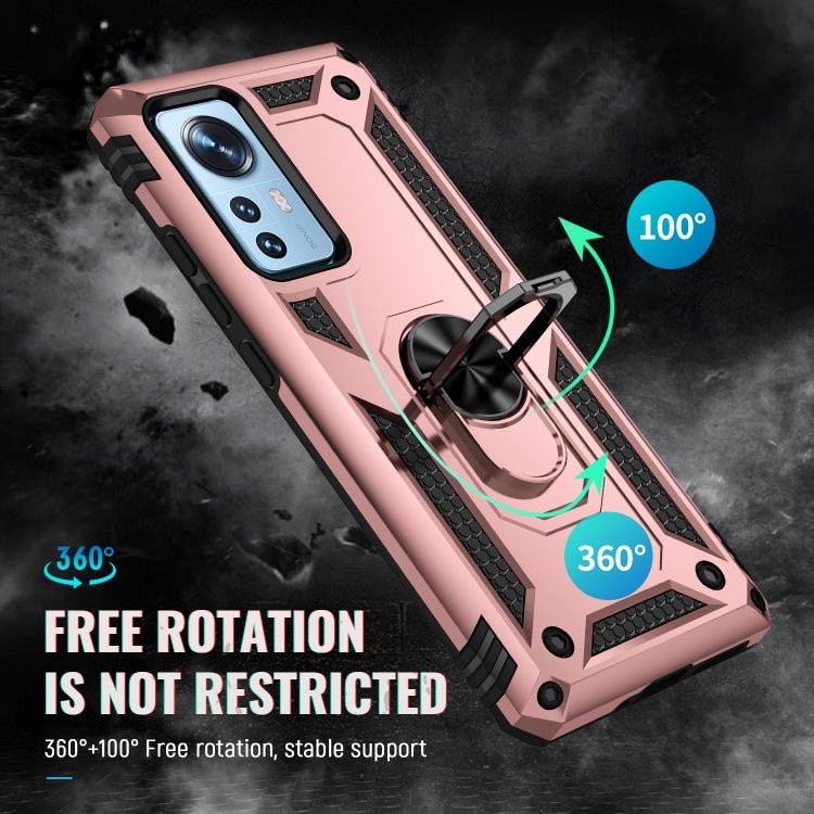 For Xiaomi 12 Shockproof TPU + PC Phone Case with Holder(Rose Gold)