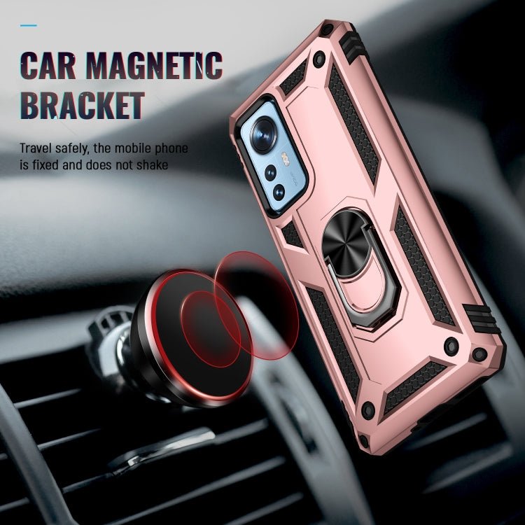 For Xiaomi 12 Shockproof TPU + PC Phone Case with Holder(Rose Gold)