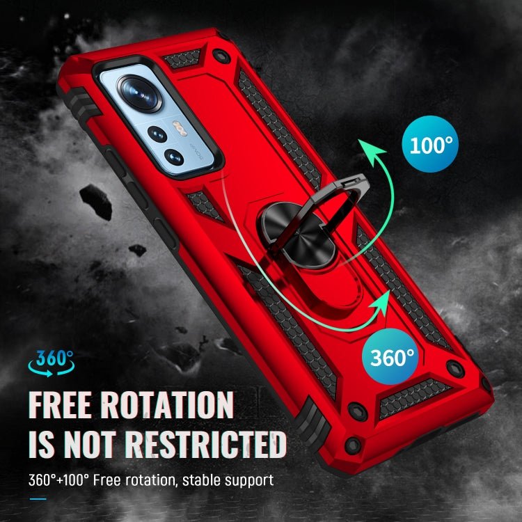 For Xiaomi 12 Shockproof TPU + PC Phone Case with Holder(Red)