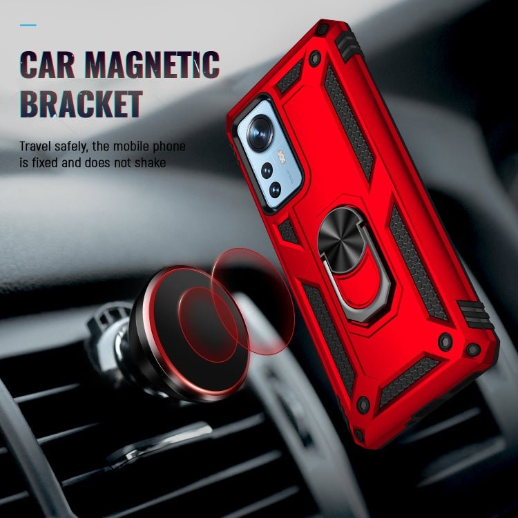 For Xiaomi 12 Shockproof TPU + PC Phone Case with Holder(Red)