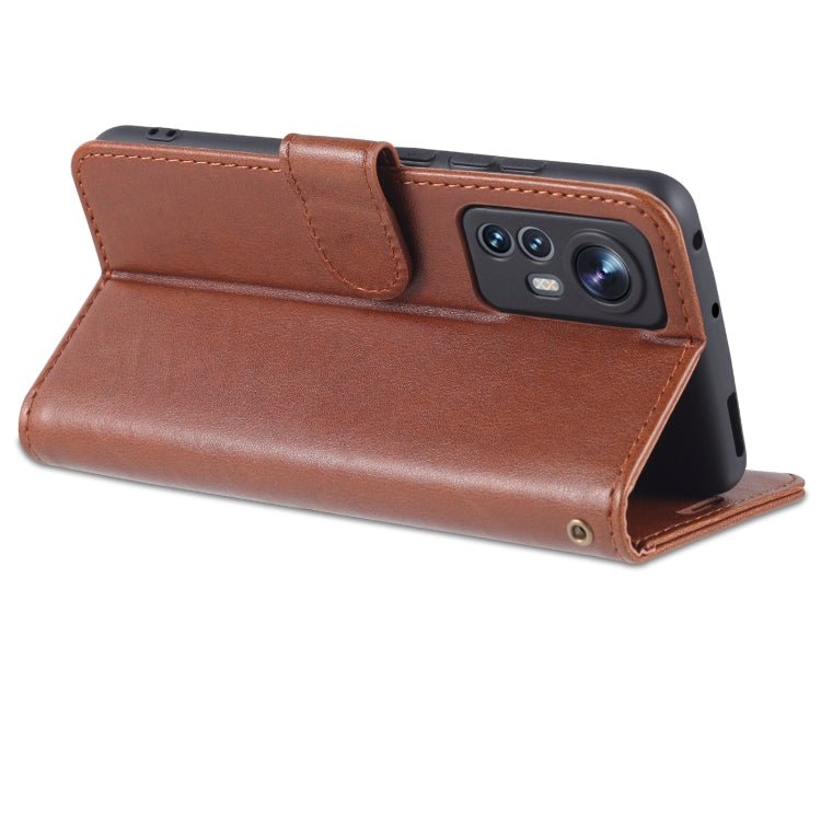 For Xiaomi 12 5G AZNS Sheepskin Texture Flip Leather Phone Case(Brown)