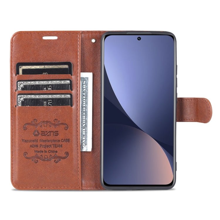 For Xiaomi 12 5G AZNS Sheepskin Texture Flip Leather Phone Case(Brown)