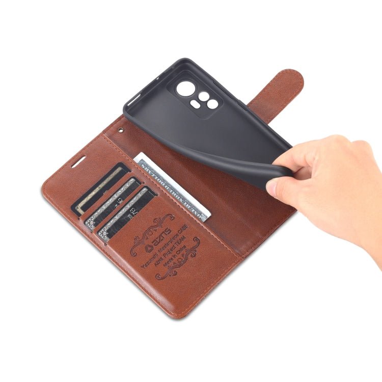 For Xiaomi 12 5G AZNS Sheepskin Texture Flip Leather Phone Case(Brown)