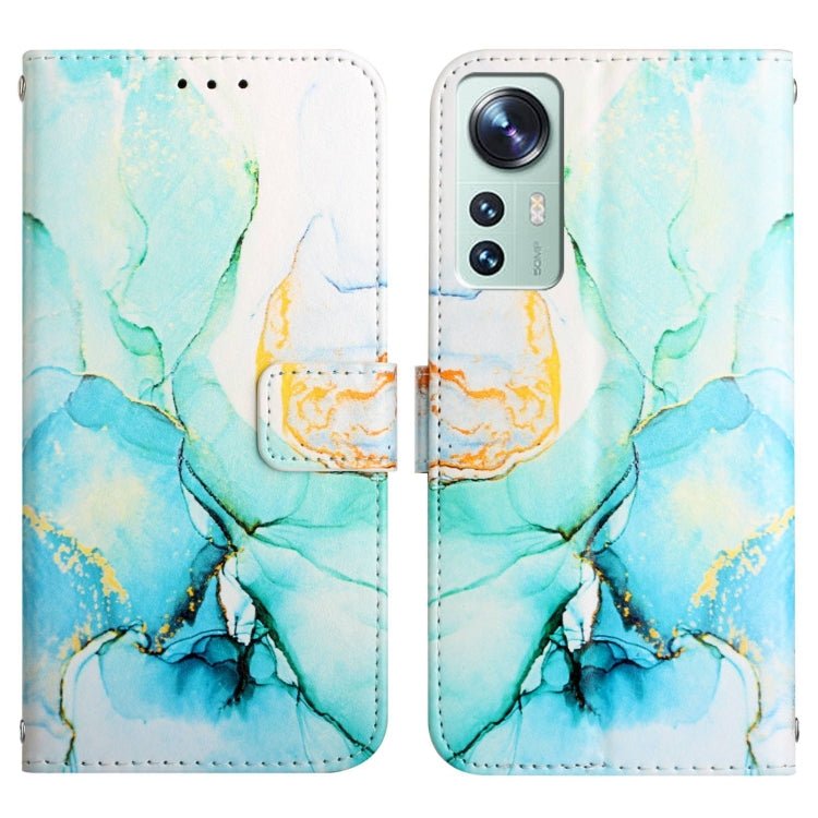 For Xiaomi 12 Pro PT003 Marble Pattern Flip Leather Phone Case(Green LS003)
