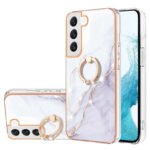 For Samsung Galaxy S22+ Electroplating Marble IMD TPU Phone Case with Ring Holder(White 006)