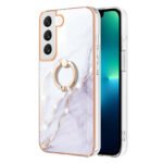 For Samsung Galaxy S22+ Electroplating Marble IMD TPU Phone Case with Ring Holder(White 006)