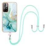 For Xiaomi Redmi Note 11 5G (China) / Note 11T 5G (India) Electroplating Marble IMD TPU Phone Case with Lanyard(Green 003)