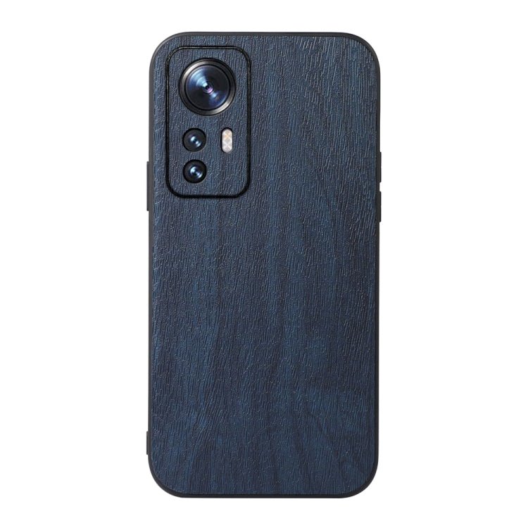 For Xiaomi 12 Pro Wood Texture PU Phone Case(Blue)
