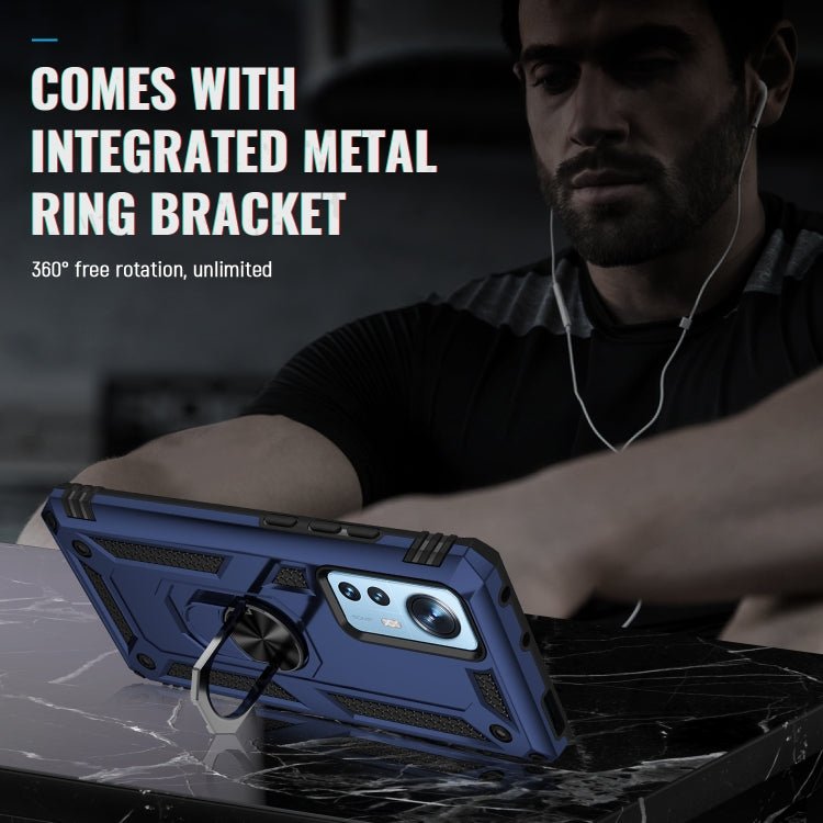 For Xiaomi 12 Pro Shockproof TPU + PC Phone Case with Holder(Blue)