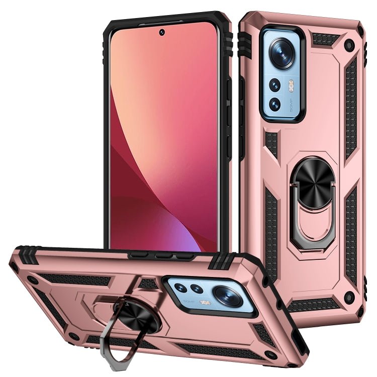 For Xiaomi 12 Pro Shockproof TPU + PC Phone Case with Holder(Rose Gold)