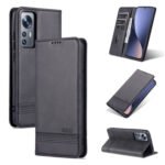 For Xiaomi 12 / 12X AZNS Magnetic Calf Texture Flip Leather Phone Case(Black)