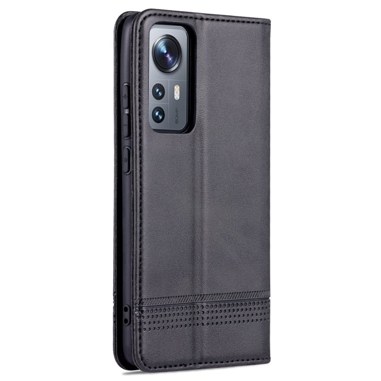 For Xiaomi 12 / 12X AZNS Magnetic Calf Texture Flip Leather Phone Case(Black)