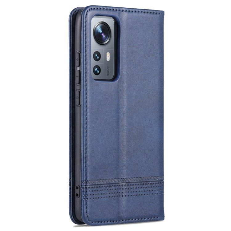 For Xiaomi 12 / 12X AZNS Magnetic Calf Texture Flip Leather Phone Case(Dark Blue)