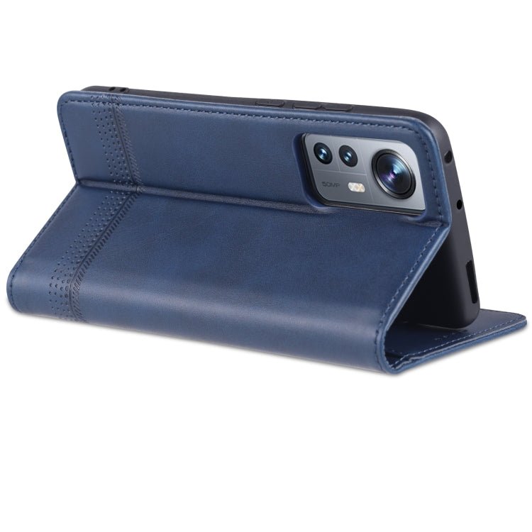 For Xiaomi 12 / 12X AZNS Magnetic Calf Texture Flip Leather Phone Case(Dark Blue)