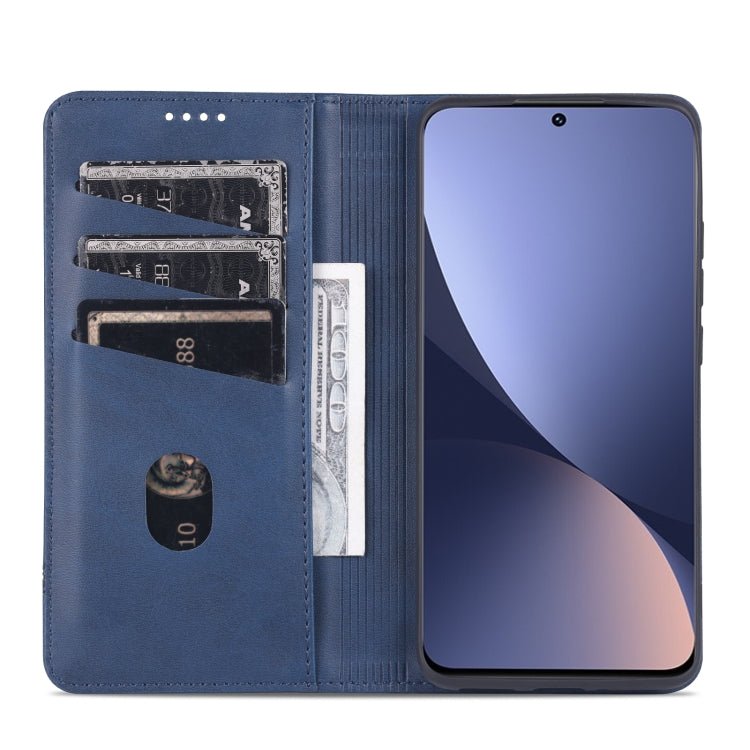For Xiaomi 12 / 12X AZNS Magnetic Calf Texture Flip Leather Phone Case(Dark Blue)