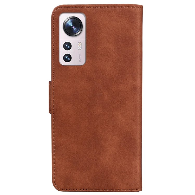For Xiaomi 12 / 12X Skin Feel Pure Color Flip Leather Phone Case(Brown)