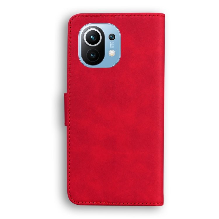 For Xiaomi Mi 11 Skin Feel Pure Color Flip Leather Phone Case(Red)