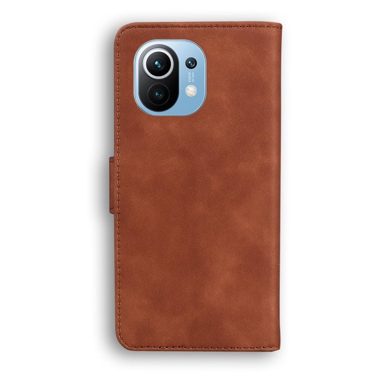For Xiaomi Mi 11 Skin Feel Pure Color Flip Leather Phone Case(Brown)