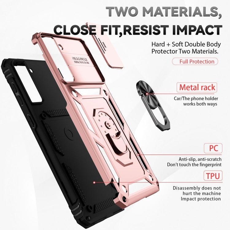 For Samsung Galaxy S21 5G Sliding Camshield Holder Phone Case(Rose Gold)