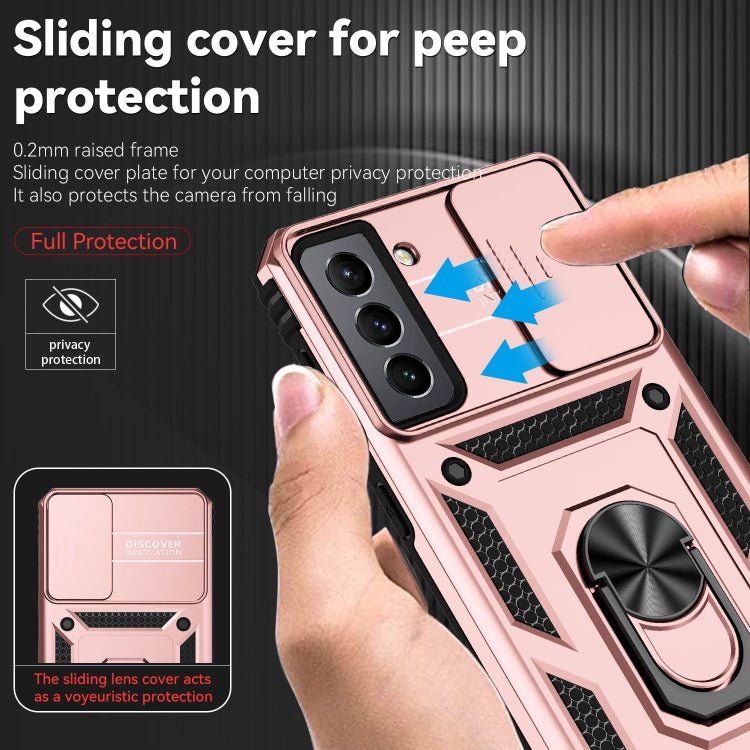 For Samsung Galaxy S21+ 5G Sliding Camshield Holder Phone Case(Rose Gold)