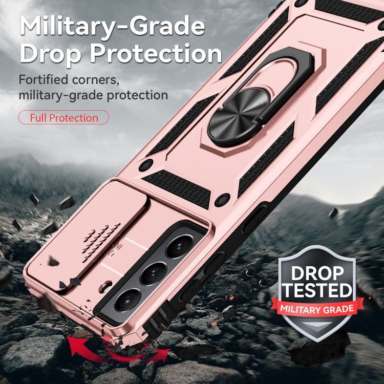 For Samsung Galaxy S21+ 5G Sliding Camshield Holder Phone Case(Rose Gold)