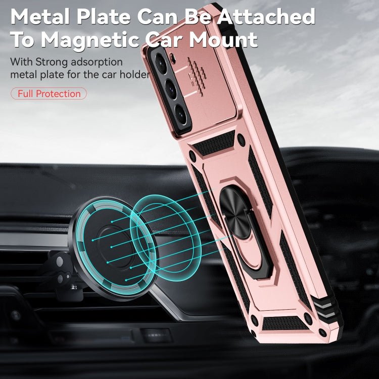 For Samsung Galaxy S21+ 5G Sliding Camshield Holder Phone Case(Rose Gold)