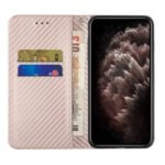 For Xiaomi Redmi Note 11 5G CN Version Carbon Fiber Texture Flip Holder Leather Phone Case(Rose Gold)