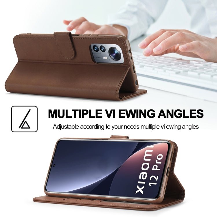For Xiaomi 12 Pro/12S Pro LC.IMEEKE Calf Texture Leather Phone Case(Coffee)