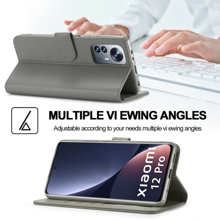 For Xiaomi 12 Pro/12S Pro LC.IMEEKE Calf Texture Leather Phone Case(Grey)