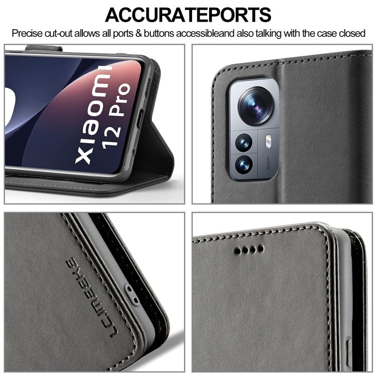 For Xiaomi 12 Pro/12S Pro LC.IMEEKE Calf Texture Leather Phone Case(Black)