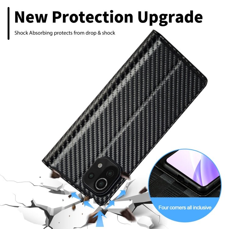 For Xiaomi Mi 11 Lite LC.IMEEKE Carbon Fiber Texture Flip Leather Phone Case(Vertical Black)