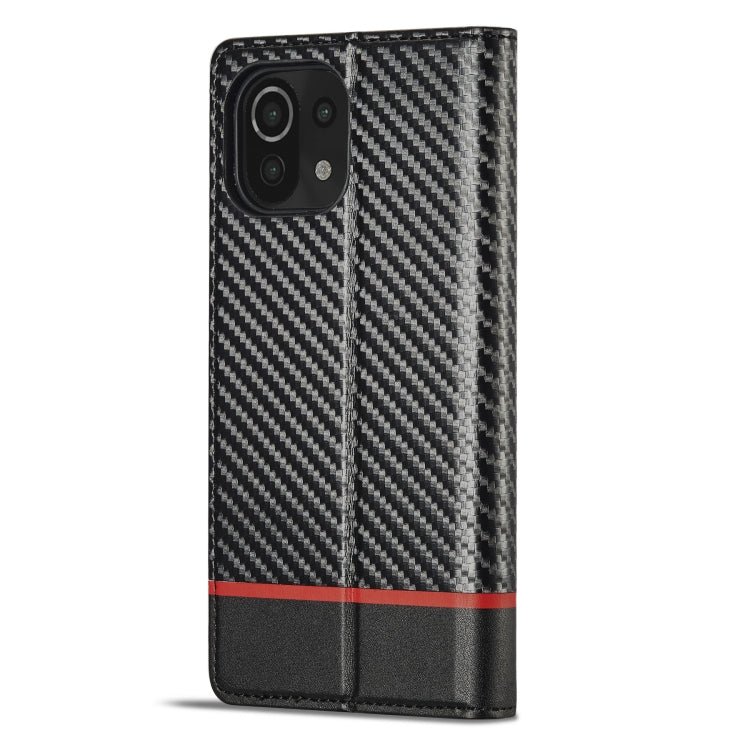 For Xiaomi Mi 11 Lite LC.IMEEKE Carbon Fiber Texture Flip Leather Phone Case(Horizontal Black)