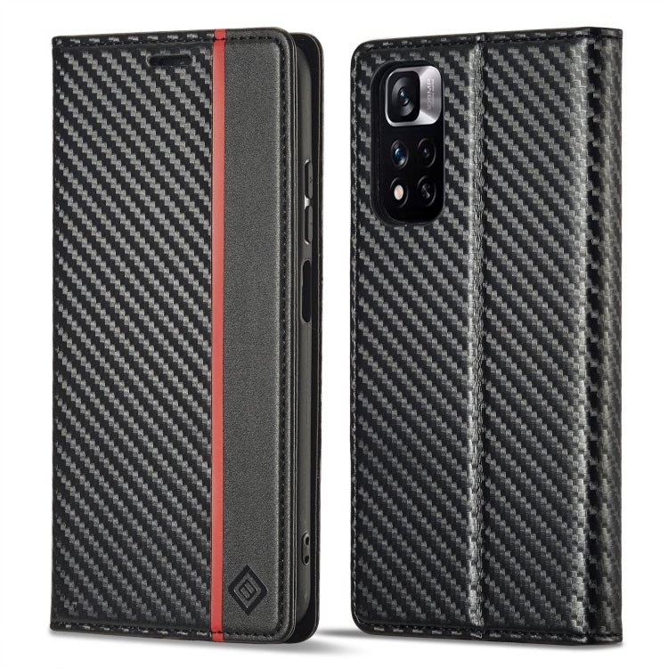 For Xiaomi Redmi Note 11 Pro China LC.IMEEKE Carbon Fiber Texture Flip Leather Phone Case(Vertical Black)